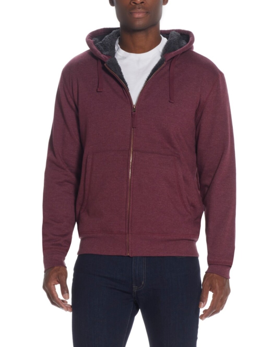 Weatherproof Vintage Men's Sherpa Fleece Zip-Up Hoodie Burgundy Size XXL NEW